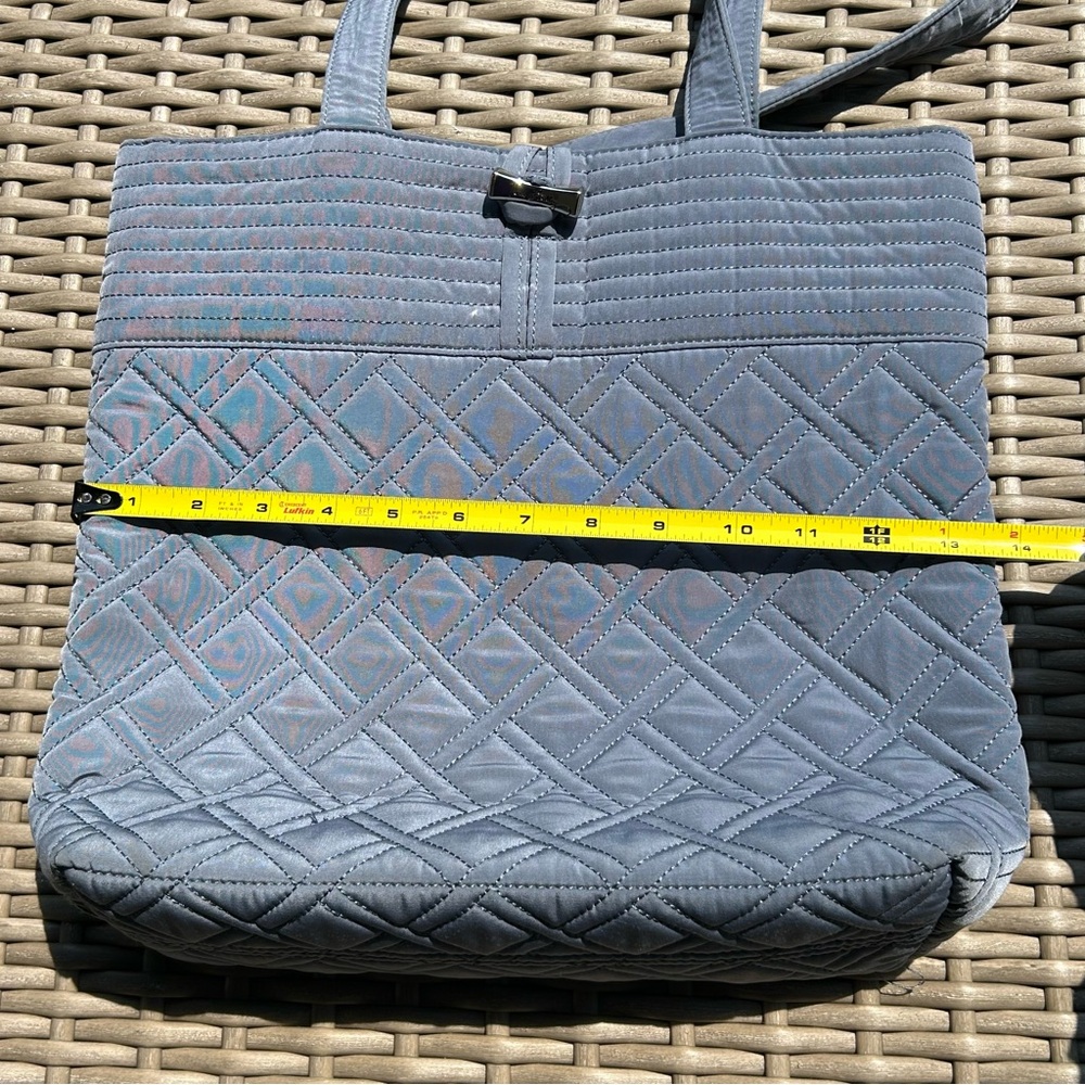 Vera Bradley Gray/Blue  Quilted Tote Tab Button Closure - Picture 4 of 12
